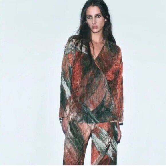 Zara Pleated Printed Kimono Wrap Small - Picture 1 of 8